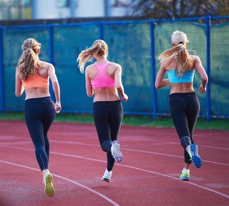 Premium Photo Athlete Woman Group Running On Athletics Race Track On