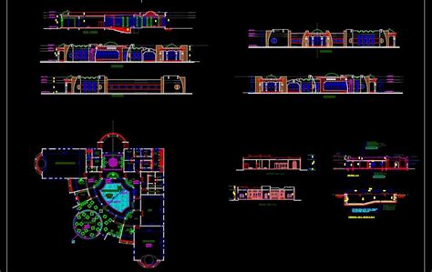 Club House Layout Plan Elevations And Section Details CAD Template DWG
