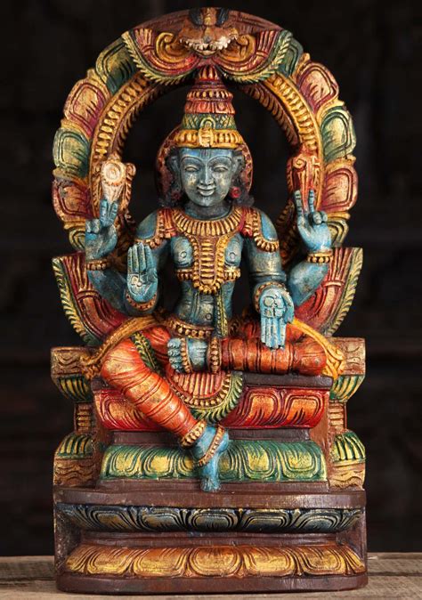 Sold Wood Blue Vishnu Seated Beneath Arch 18 98w16h Hindu Gods
