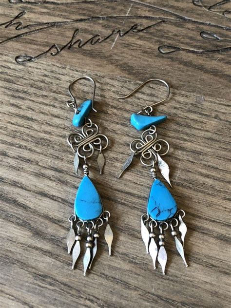 925 Silver And Turquoise Dangle Southwest Earrings 2 75 Inch Etsy