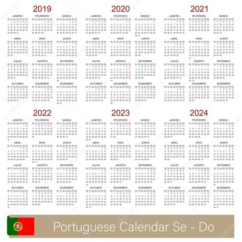 Calendario De Planificación Portugués 2019 2024 La Semana Comienza