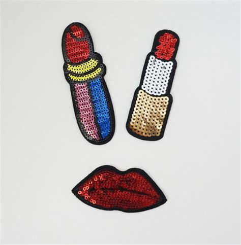 Red Lipstick Lips Sequin Iron On Patch Embroidered Patch Diy