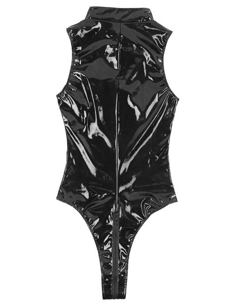 Sexy Women Wet Look Leather Open Breast Catsuit Clubwear Leotard Bodysuit Club Ebay