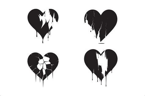 Broken Heart Gothic Vector Silhouette Set Love Sign Gothic Silhouette