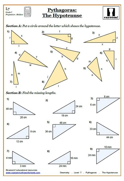 (find gh and hk) hint: Pythagoras Worksheets | Pythagorean Theorem Worksheets