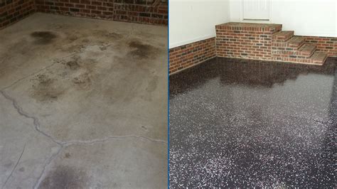 Typical garage floor epoxy application consists of a primer, a color base coat, and two surface coatings of polyurethane. Garage Epoxy Photos | LKN Garage Epoxy Flooring, Lake Norman