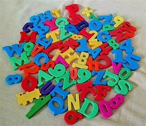 Magnetic Letters Numbers Shapes Lot Various Sizes Colors Qty 78 Used