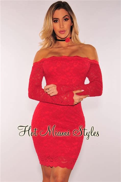 Red Lace Off Shoulder Dress Miami Dresses Hot Miami Styles Off