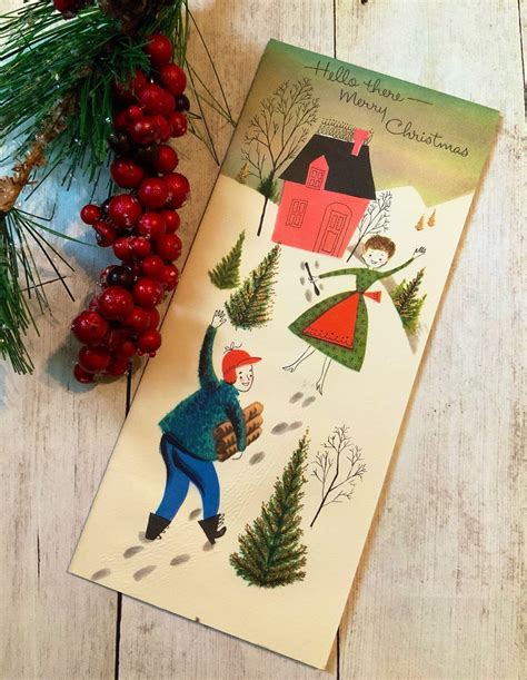 Vintage 1950s Couple In Snow Christmas Card Unsigned Etsy