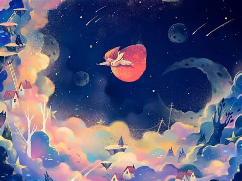 Hd Wallpaper Dream Fantasy Moon Sun Flying Stars Att Sky Gitl