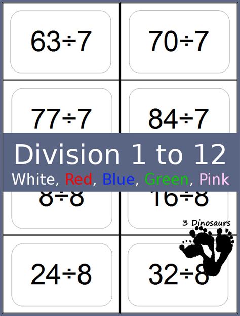 Free Division Flashcards 1 12 With Color Choices Free Homeschool Deals