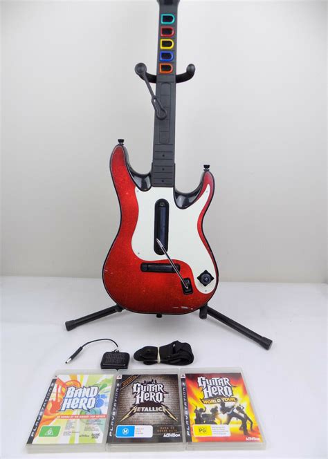 Playstation 3 Ps3 Pc Wireless Guitar Hero Controller 3x Games Dongle Metallica Starboard Games