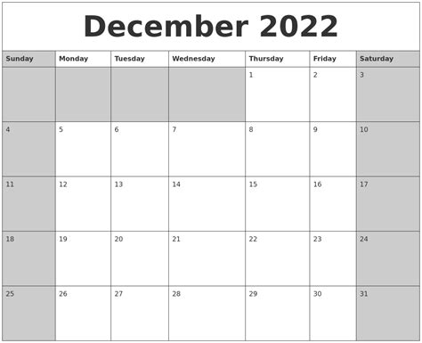 December 2022 Calanders