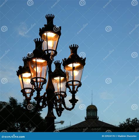 Street Lamp At Twilight In Barcelona Stock Photo Image Of Leisure