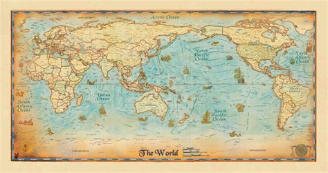 World Antique Wall Map Pacific Centered By Compart The Map Shop Map