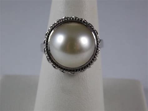 Vintage Mabe Pearl Ring 14mm Pearl White Gold 18k 53gm Size Etsy