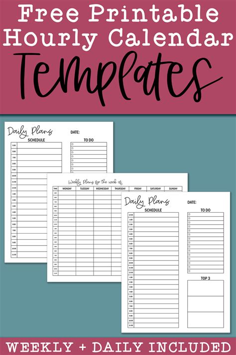 Printable Hourly Calendar Set Daily And Weekly Hourly Calendars