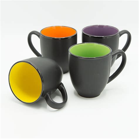 14 Oz Ceramic Bistro Coffee Mug Set Of 4 Assorted Colors Ecodesign Us