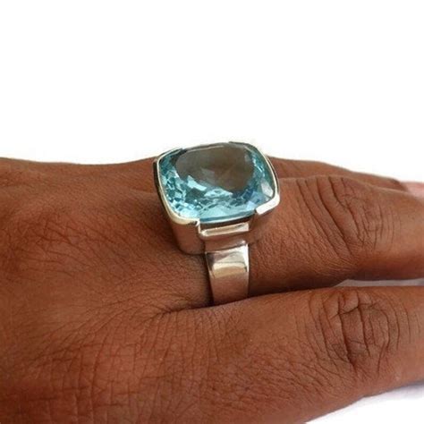 Extra Large Blue Topaz Ring Aa Grade Stone Sterling Silver Etsy Uk