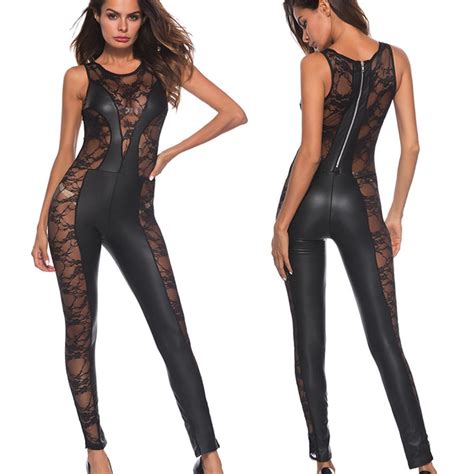 Women Sexy Artificial Leather Underwear Bodysuit Conjoined Lace Lingerie Buy At A Low Prices On