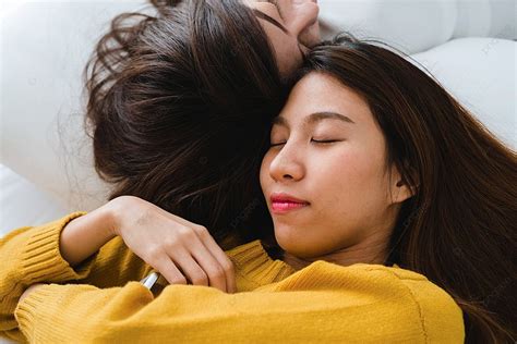 Fond Belle Jeune Femme Asiatique Lgbt Lesbienne Couple Heureux