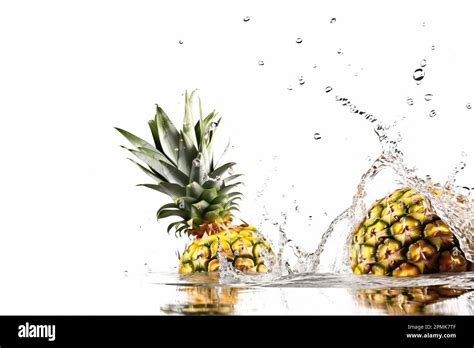 2 Pineapples In Water Splash Stock Photo Alamy