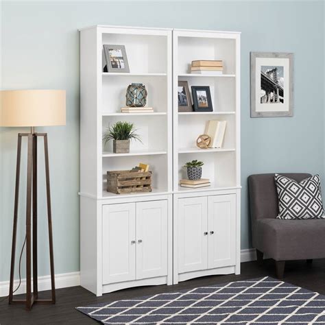 Prepac Tall 6 Shelf Bookcase With 2 Shaker Doors In White