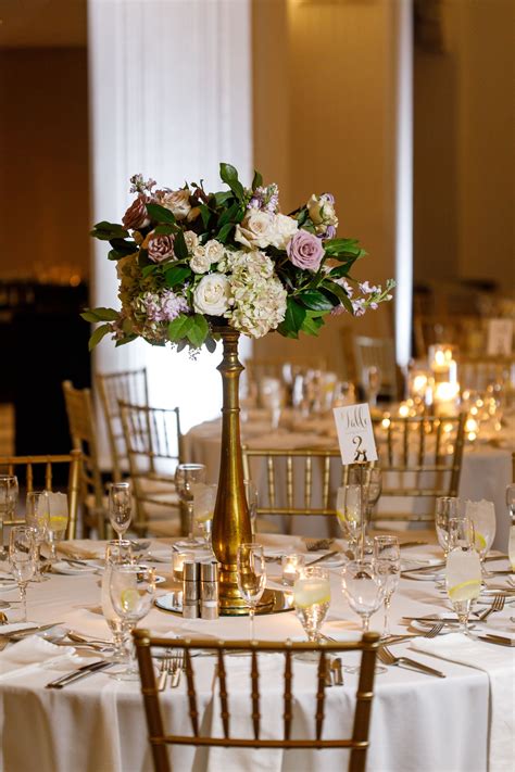 Classic Tall Centerpiece On Gold Stand This Romantic Elevated