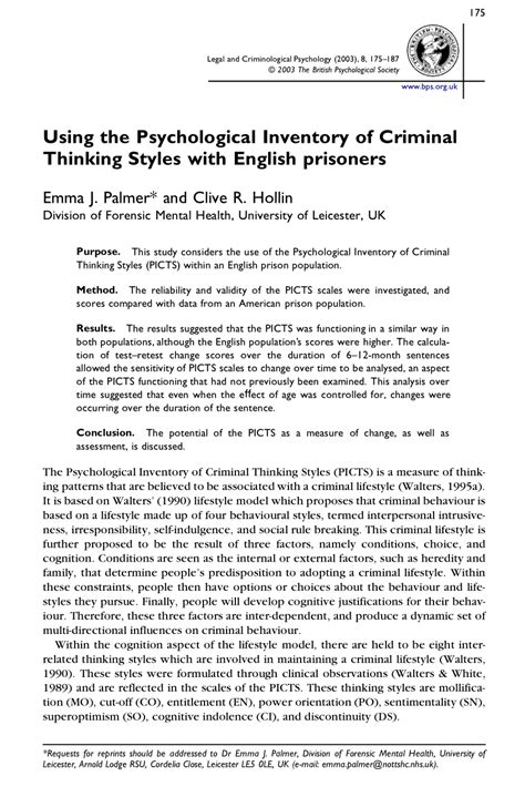 Pdf Using The Psychological Inventory Of Criminal Thinking Styles