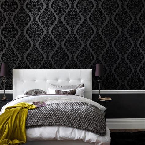 damask wallpaper | Bedroom decor, Contemporary bedroom, Bedroom design