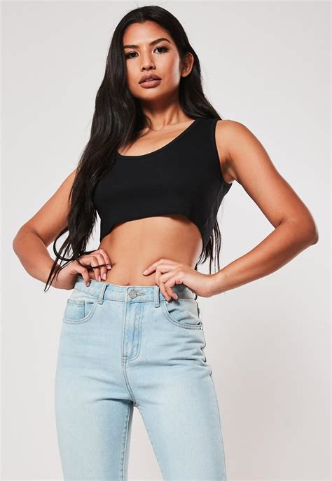 Black Ribbed Cropped Tank Top Missguided