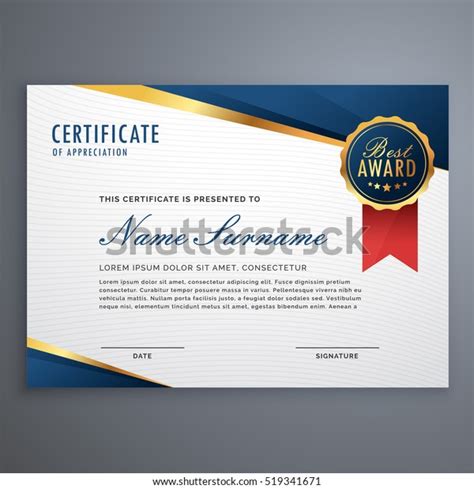 Creative Certificate Appreciation Award Template Blue Stock Vector