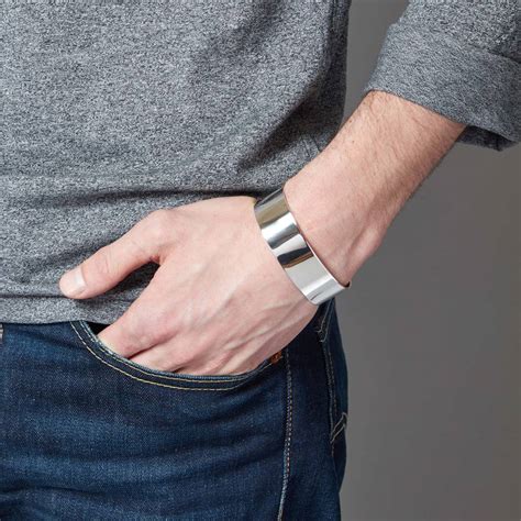 Bracelets are a great accessory and a simple way for men to show off their unique style. Wide Silver Cuff Bracelet For Men By Hersey Silversmiths ...
