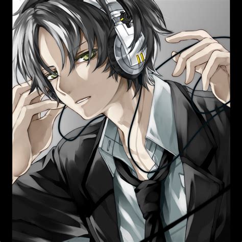 1boy Androgynous Blackhair Expressionless Formal Headphones Koubou Letterboxed Lookingat