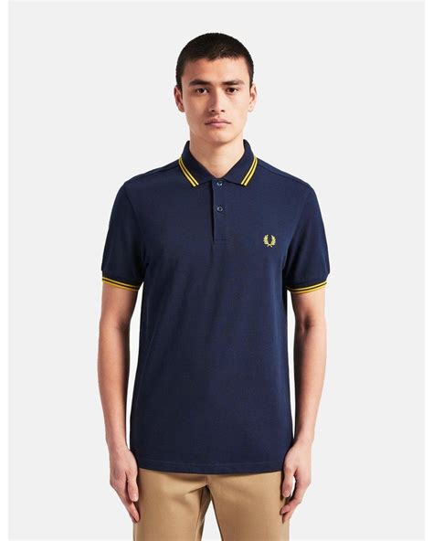 fred perry cotton twin tipped polo shirt in navy blue blue for men lyst