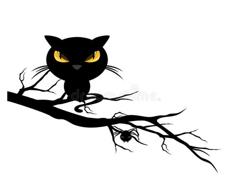 Halloween Black Cat On Tree Branch Stock Vector Illustration Of Scary