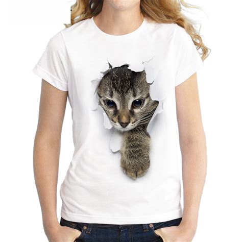 2018 Summer Naughty Cat 3d Lovely T Shirt Women Printing Originality O