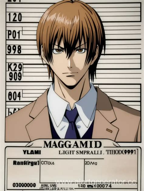 Yagami Light Mugshot Intense And Brooding Criminal Portrait Ai Art Generator