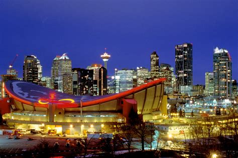 Photography Of Round Beige And Blue Stadium Calgary Downtown Hd