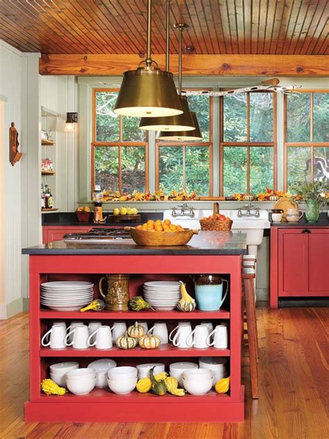 Red Cabinets Vintage Country Styled Kitchenred Kitchen Island Red