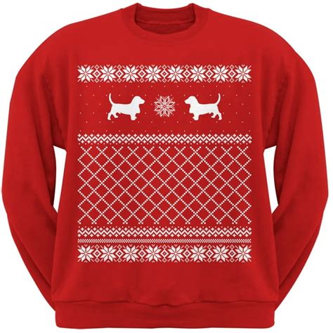 Basset Hound Red Adult Ugly Christmas Sweater Crew Neck Sweatshirt