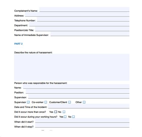 harassment complaint form   samples examples