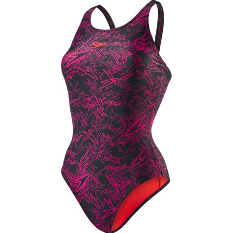 Speedo Boom Allover Muscleback Swimsuit Blackelectric Pink