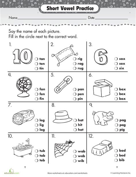 Short Vowel Practice Worksheet For Kindergarten 2nd Grade Lesson Planet