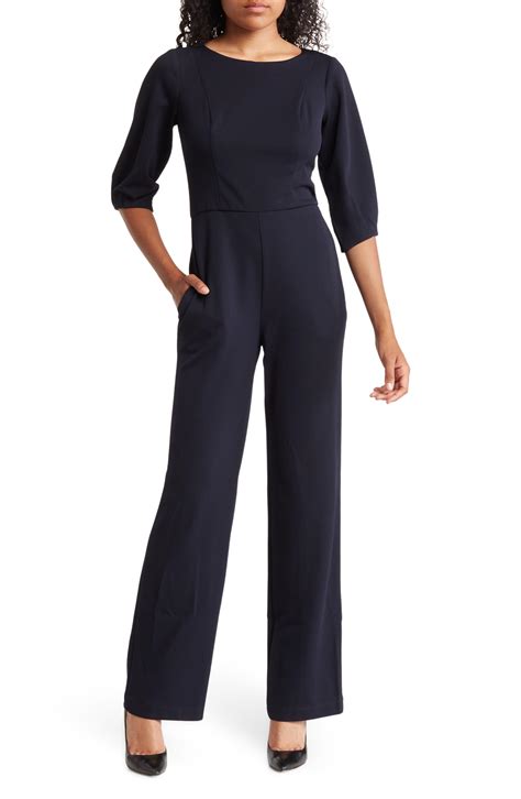 Maggy London Jewel Neck Puff Sleeve Jumpsuit In Twilight Navy At