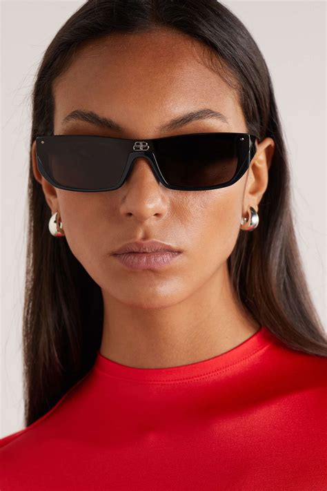 Balenciaga Eyewear Shield Bb Rectangular Frame Acetate Sunglasses Net
