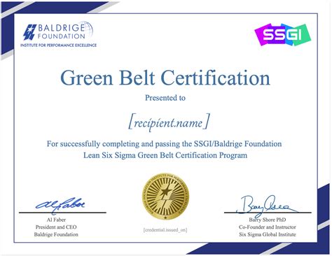 Baldrige Green Belt Six Sigma Certification And Training Lean Six Sigma