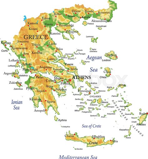 Physical Map Of Greece Stock Vector Colourbox