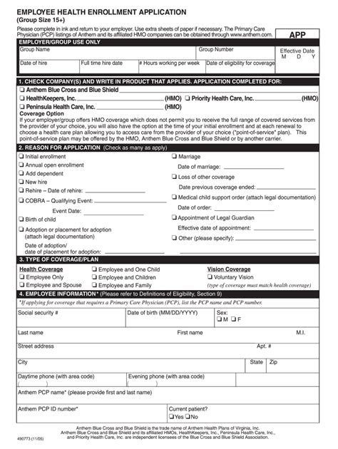 Enrollment Application Anthem Form Fill Out And Sign Printable Pdf