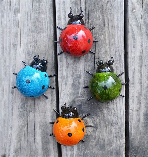 Metal Garden Wall Art Decorative Set of 4 Cute Ladybugs Outdoor Wall ...
